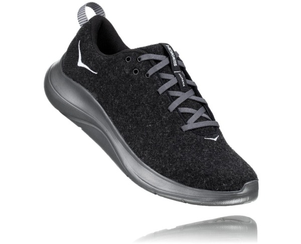 Hoka One One Hupana Flow Wool Mens UK - Black / Grey Road Running Shoes - PWKXC8231